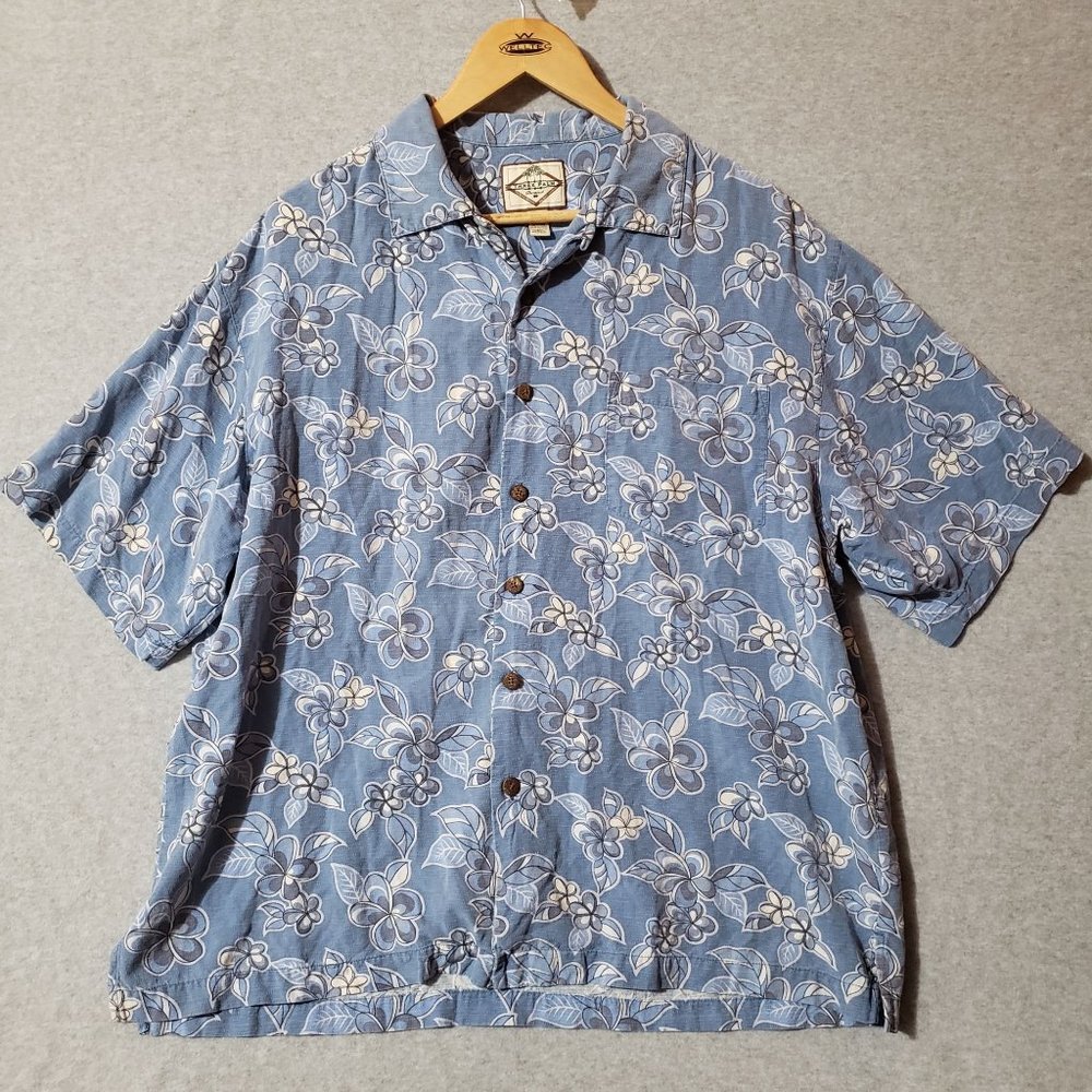 THREE PALM 100% silk floral casual button front short sleeve shirt mens size L